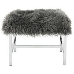 Horace Faux Lamb Square Bench - Safavieh Gray/chrome -Ottomans Official Shop unnamed file 1659