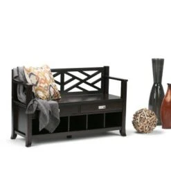 48" Lancaster Solid Wood Entryway Storage Bench with Drawers and Cubbies Espresso Brown - WyndenHall