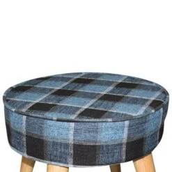 13.5" Mid-Century Foot Stool - Ore International Blue Tartan