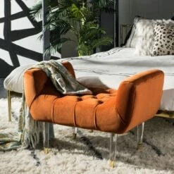 Eugenie Tufted Velvet Acrylic Bench Sienna - Safavieh