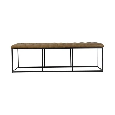 58" Draper Large Bench with Button Tufting Faux Leather Light Brown - HomePop 4 58" Draper Large Bench with Button Tufting Faux Leather Light Brown - HomePop – Image 2