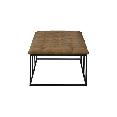 58" Draper Large Bench with Button Tufting Faux Leather Light Brown - HomePop 6 58" Draper Large Bench with Button Tufting Faux Leather Light Brown - HomePop – Image 4