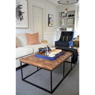 58" Draper Large Bench with Button Tufting Faux Leather Light Brown - HomePop 12 58" Draper Large Bench with Button Tufting Faux Leather Light Brown - HomePop – Image 10