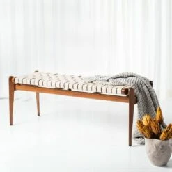 Dilan Leather Bench - Safavieh White/light Brown