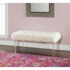 Faux Flokati Acrylic Leg Bench White - Linon -Ottomans Official Shop unnamed file 1728
