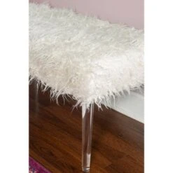 Faux Flokati Acrylic Leg Bench White - Linon -Ottomans Official Shop unnamed file 1730