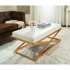 Alexes Faux Ostrich Bench - Cream/Gold - Safavieh
