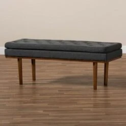 Arne Walnut Finished Bench - Baxton Studio Dark Gray -Ottomans Official Shop unnamed file 1838