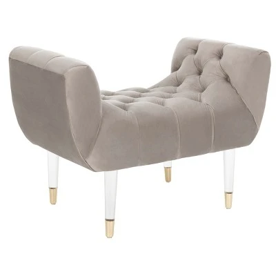 Eugenie Tufted Velvet Acrylic Bench Soft Taupe - Safavieh 5 Eugenie Tufted Velvet Acrylic Bench Soft Taupe - Safavieh – Image 3