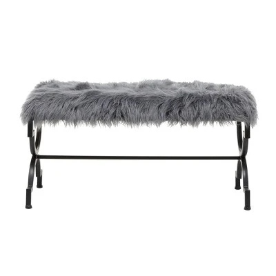 Olivia & May Contemporary Iron Bench Gray - Olivia & May 6 Olivia & May Contemporary Iron Bench Gray - Olivia & May – Image 4