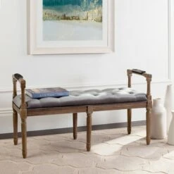 Raiden Linen Rustic Oak Bench - Safavieh Beige