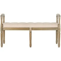 Raiden Linen Rustic Oak Bench - Safavieh Beige -Ottomans Official Shop unnamed file 2043