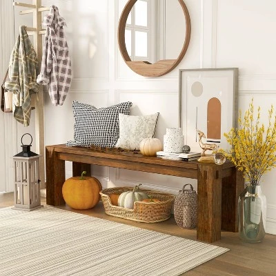 Arsenio Sturdy Wooden Dining Bench Dark Oak - HOMES: Inside + Out 3 Arsenio Sturdy Wooden Dining Bench Dark Oak - HOMES: Inside + Out