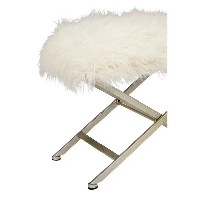 Olivia & May Modern Faux Fur Stool White - Olivia & May 4 Olivia & May Modern Faux Fur Stool White - Olivia & May – Image 2