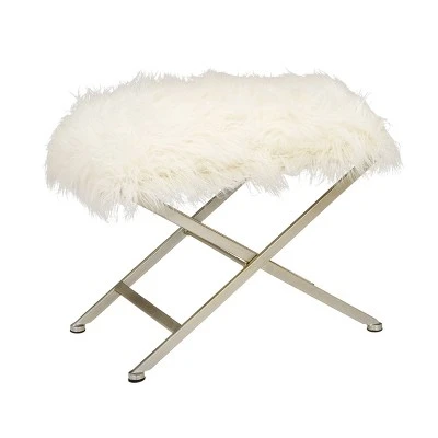 Olivia & May Modern Faux Fur Stool White - Olivia & May 5 Olivia & May Modern Faux Fur Stool White - Olivia & May – Image 3