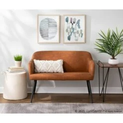 44" Daniella Industrial Bench Steel/Faux Leather Black/Camel - LumiSource -Ottomans Official Shop unnamed file 2226