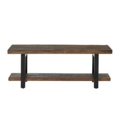 48" Pomona Solid Wood and Metal Entryway Bench Brown - Alaterre Furniture