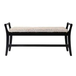Trentwood Coastal 44.25" Water Hyacinth Bench Whitewashed/Black - Aiden Lane