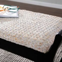 Trentwood Coastal 44.25" Water Hyacinth Bench Whitewashed/Black - Aiden Lane -Ottomans Official Shop unnamed file 2332