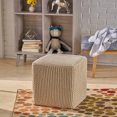 Tessie Knitted Foot Stool - Christopher Knight Home Beige 3 Tessie Knitted Foot Stool - Christopher Knight Home Beige