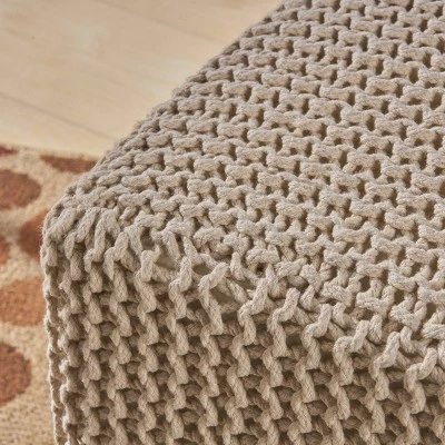 Tessie Knitted Foot Stool - Christopher Knight Home Beige 4 Tessie Knitted Foot Stool - Christopher Knight Home Beige – Image 2