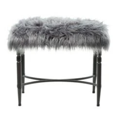 Olivia & May Modern Faux Fur Cushioned Stool Gray - Olivia & May -Ottomans Official Shop unnamed file 2414