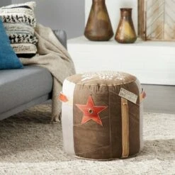 Olivia & May Canvas Pouf with Star Motif Brown - Olivia & May -Ottomans Official Shop unnamed file 2471