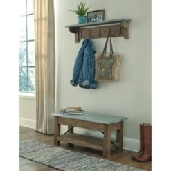 Millwork Bench with Coat Hook Shelf Wood and Zinc Metal Silver/Light Amber - Alaterre Furniture 11 Millwork Bench with Coat Hook Shelf Wood and Zinc Metal Silver/Light Amber - Alaterre Furniture -Ottomans Official Shop unnamed file 2537
