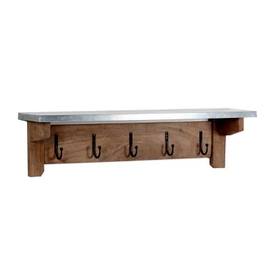 Millwork Bench with Coat Hook Shelf Wood and Zinc Metal Silver/Light Amber - Alaterre Furniture 5 Millwork Bench with Coat Hook Shelf Wood and Zinc Metal Silver/Light Amber - Alaterre Furniture – Image 3