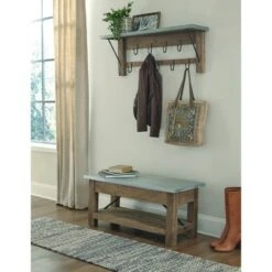 Alaterre Furniture Millwork Bench with Open Coat Hook Shelf Wood and Zinc Metal Silver/Light Amber - Alaterre 9 Alaterre Furniture Millwork Bench with Open Coat Hook Shelf Wood and Zinc Metal Silver/Light Amber - Alaterre -Ottomans Official Shop unnamed file 2549
