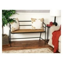 Metal and Wood Bench Slat Back Black/Brown - Olivia & May -Ottomans Official Shop unnamed file 2569