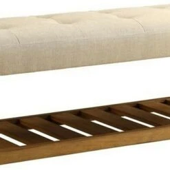 Wooden Bench with Tapered Legs Beige/Oak Brown - Benzara -Ottomans Official Shop unnamed file 2592
