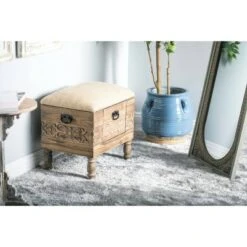 Olivia & May Rustic Cushioned Stool with Drawer Beige - Olivia & May -Ottomans Official Shop unnamed file 2618