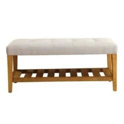 Wooden Bench Light Gray/Brown - Benzara