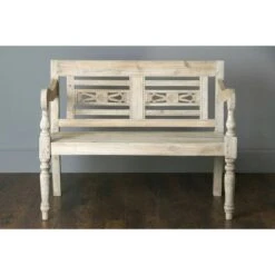 Imogene Carved Wooden Bench Beige - East At Main