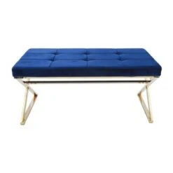 Rectangle X Legs Velveteen Bench Blue/Gold - Sagebrook Home -Ottomans Official Shop unnamed file 2685