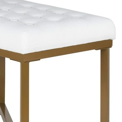 Metal Framed Bench with Button Tufted Velvet Upholste Seat White/Gold - Benzara 3 Metal Framed Bench with Button Tufted Velvet Upholste Seat White/Gold - Benzara