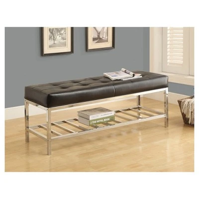 Bench - 48"L - Black Leather Look, Chrome Metal - EveryRoom 3 Bench - 48"L - Black Leather Look, Chrome Metal - EveryRoom