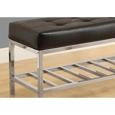 Bench - 48"L - Black Leather Look, Chrome Metal - EveryRoom 4 Bench - 48"L - Black Leather Look, Chrome Metal - EveryRoom – Image 2
