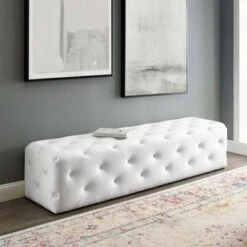 72" Amour Tufted Button Entryway Faux Leather Bench White - Modway -Ottomans Official Shop unnamed file 2800
