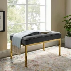 Loft Stainless Steel Leg Medium Performance Velvet Bench Gold/Gray - Modway 11 Loft Stainless Steel Leg Medium Performance Velvet Bench Gold/Gray - Modway -Ottomans Official Shop unnamed file 2805