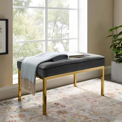 Loft Stainless Steel Leg Medium Performance Velvet Bench Gold/Gray - Modway 7 Loft Stainless Steel Leg Medium Performance Velvet Bench Gold/Gray - Modway – Image 5