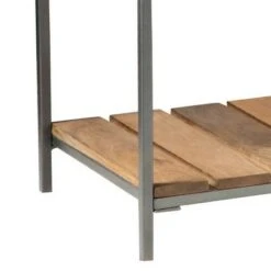 Accent Bench with 1 Slatted Shelf and Tubular Metal Legs Brown - Benzara -Ottomans Official Shop unnamed file 2854