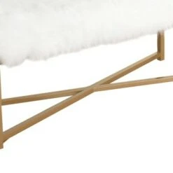 Upholstered Rectangular Bench with Crossed Metal Base White/Gold - Benzara -Ottomans Official Shop unnamed file 2868