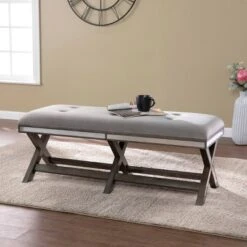 Memgor 47.5" Upholstered Bench Light Brown/Gray - Aiden Lane -Ottomans Official Shop unnamed file 2893