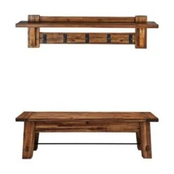 Alaterre Furniture Durango Industrial Wood Coat Hook Shelf and Bench Set Dark Brown - Alaterre