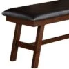 Large Rubber Wood Bench with Faux Leather Upholstery Brown - Benzara