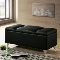 Huntington Upholstered Bench Black/Chrome - miBasics