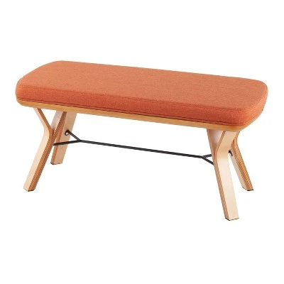 42" Folia Bench Polyester/Wood Natural/Orange - LumiSource 4 42" Folia Bench Polyester/Wood Natural/Orange - LumiSource – Image 2