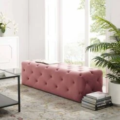 60" Amour Tufted Button Entryway Performance Velvet Bench - Modway Dusty Rose -Ottomans Official Shop unnamed file 3168